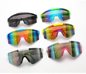 Detailed lineup of sports cycling sunglasses in six different vibrant color variations