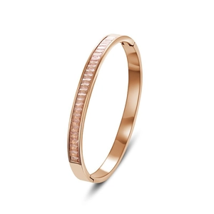 Elegant rose gold stainless steel bangle with channel-set rectangular zirconias