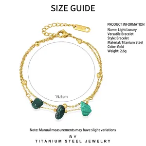 Size guide for natural stone gold titanium steel bracelet measuring 15.5cm in length