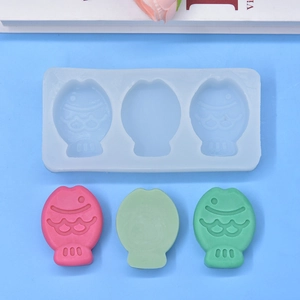 Three-cavity fish-shaped silicone mold with wave textures for DIY crafts and baking