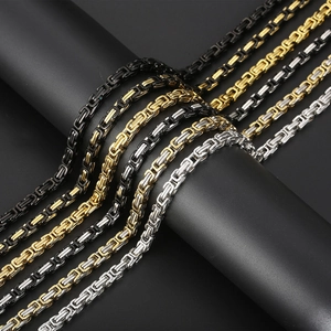 Byzantine chain necklaces in black gold and silver stainless steel for men