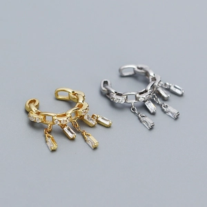S925 silver chain ear cuffs with crystal tassels in gold and silver finishes