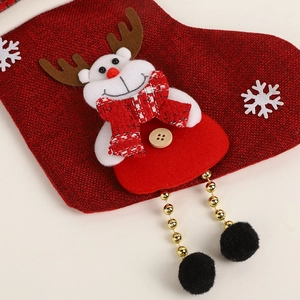 Christmas stocking candy bag with cute 3D reindeer plush and white snowflake patterns