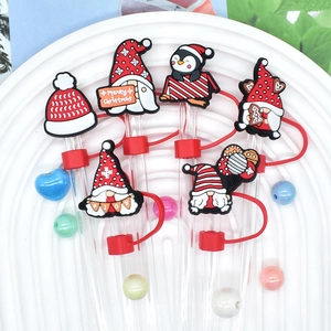 Reusable 10mm silicone Christmas straw covers featuring Santa and penguin characters