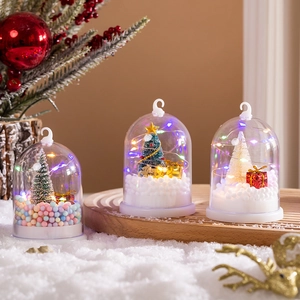 LED Christmas Tree Night Light Miniature Micro Landscape Transparent Dome Snowball Ornaments Festive Home Decor Gift
