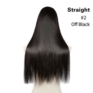 Detail of #2 off-black long straight synthetic U-part hair extensions on mannequin