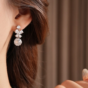 Gros plan de boucles d'oreilles papillon en argent avec cristaux de zircone brillants