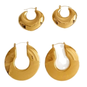 Minimalist hollow U-shaped geometric earrings in polished gold-plated stainless steel