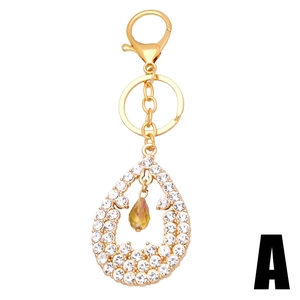 Elegant gold water drop keychain with sparkling rhinestones and amber crystal bead style A