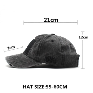 Washed grey vintage baseball cap with USA embroidery and 55-60cm size measurements