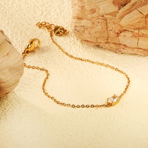 French vintage gold stainless steel heart bracelet with sparkling zircon gemstone