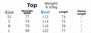Detailed size chart for solid color top and wide leg pants set with measurements