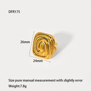 Detailed view of gold square spiral ring DFR175 with dimensions and weight specs