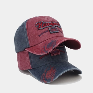 Vintage washed cotton baseball caps with New York 1985 3D embroidery and distressed finish