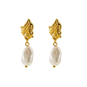 Boucles d'oreilles vintage en perles baroques avec clous dorés texturés irréguliers