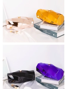 Detailed comparison of geometric acrylic evening clutch bags in four elegant metallic colors