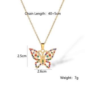Gold hollow butterfly pendant necklace with multi-color rhinestones and 40+5cm chain