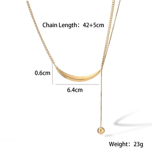 Detailed specs of gold collar necklace with curved bar pendant and 42+5cm chain length