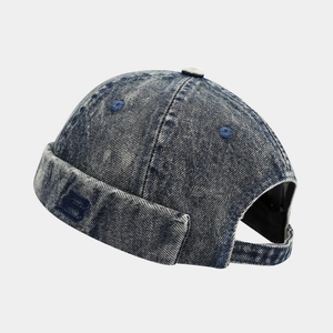 Retro washed denim Miki Hat with letter B embroidery and adjustable back strap