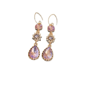 Elegant gold drop earrings with lavender zircon stones and vintage star accents