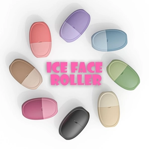 Eight colorful silicone ice face rollers arranged in a circle for facial massage therapy