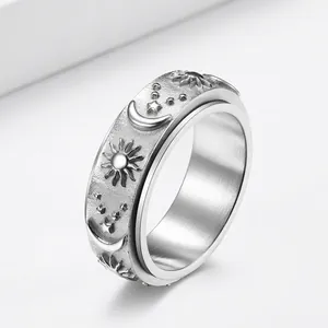 Celestial Spinner Ring Stainless Steel Sun Moon Star Relief Rotatable Anxiety Relief Band Jewelry