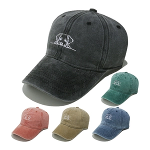 Cute Puppy Dog Embroidery Washed Cotton Baseball Cap Vintage Adjustable Sun Protection Dad Hat For Men Women