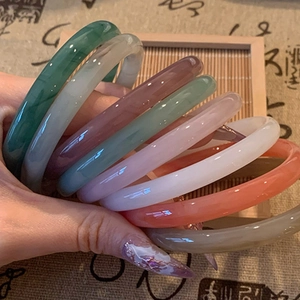 Elegant Glass Bangle Bracelet New Chinese Style Translucent Round Bar Colored Glaze Jewelry Women