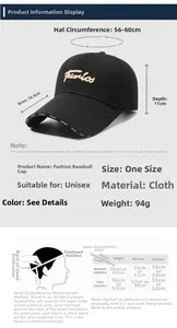 Größentabelle für Baseballkappen mit 56-60 cm Umfang und 10,5 cm Schirmtiefe im Detail