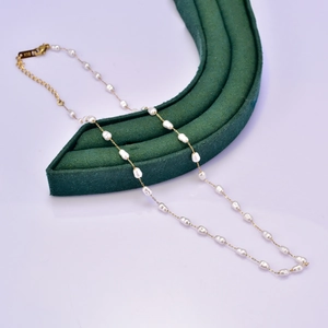 Baroque pearl and 18K gold stainless steel necklace with adjustable lobster clasp