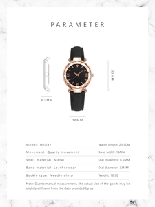 Detailed parameter diagram of starry sky quartz watch with black leather strap
