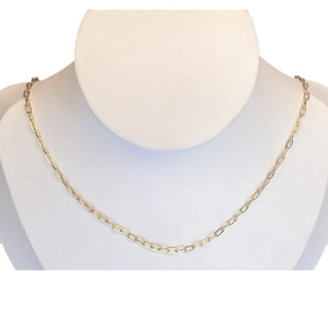 Minimalist 18K gold-plated stainless steel paperclip chain necklace on a white mannequin