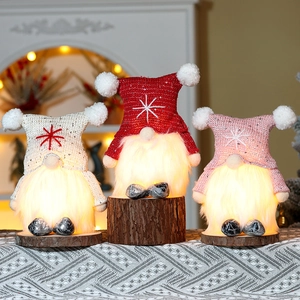 Christmas Gnome Decoration Glowing LED Faceless Doll Plush Knit Sequin Hat Ornament Holiday Desktop Decor