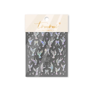 Holographic mermaid nail stickers with shell luster featuring tails and stars MS594