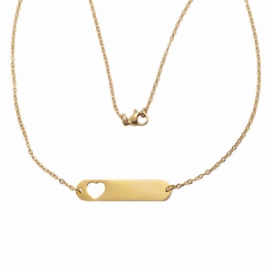 Gold stainless steel vertical bar necklace with hollow heart pendant for couples