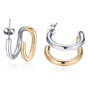 Minimalist U-shaped mixed gold and silver stainless steel earrings for women