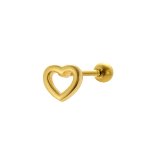 Golden stainless steel heart-shaped cutout stud earring on a clean white background