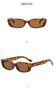 Front and side view of retro square sunglasses in demi-tea tortoiseshell finish