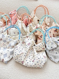 Cartoon Bear Rabbit Print Tote Bag Seersucker Polyester High Capacity Handbag Woven Rope Handle Casual Daily For Women