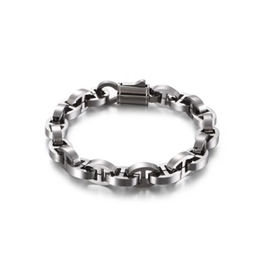 Men's hip hop geometric H-link chain bracelet in polished silver stainless steel