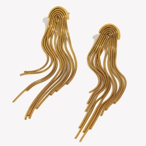 Eleganti orecchini in acciaio placcato oro 18K con lunghe nappe a catena di serpente