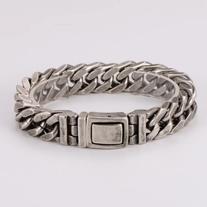 Vintage stainless steel 4-sided grinding cuban link bracelet for men in silver finish