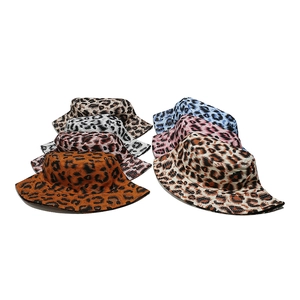 Detailed view of various colorful leopard print bucket hats for summer sun protection