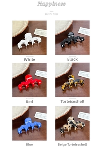 Multi-color acetic hair claws with rhinestones displayed in a six-grid layout overview