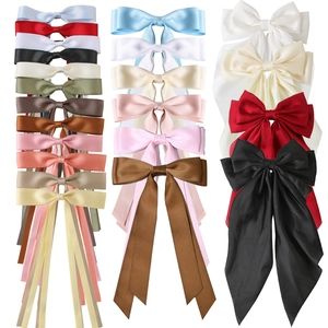 Satin Bow Hair Clip With Long Ribbon Streamer Elegant Satin Solid Color Handmade Barrette For Women Girls Hair Accessories