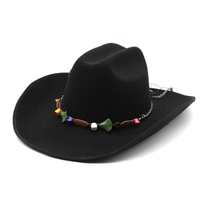 Western Cowboy Hat Wide Brim Felt Fedora With Bohemian Beaded Band Ethnic Style For Men Women