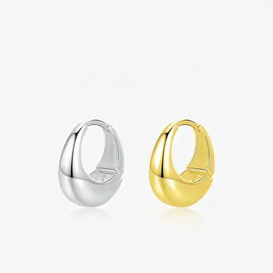 Polished 925 Sterling Silver Teardrop Hoop Earrings Minimalist Liquid Metal Texture Geometric Jewelry For Women