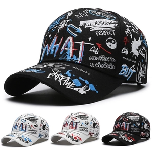 Graffiti Print Baseball Cap Cotton Adjustable Sun Protection Streetwear Hip Hop Hat For Men Women Trendy