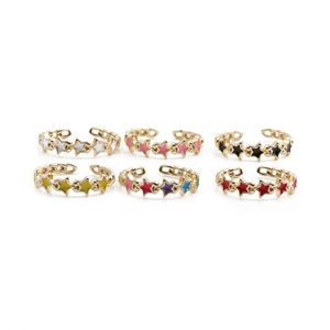 Star enamel open rings set in six vibrant colors with gold chain-link design for women