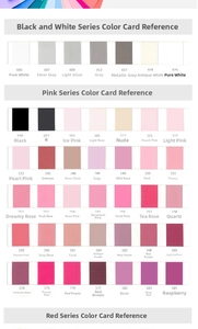 Detailed professional color chart for LOVE ribbon showing various shades and textures